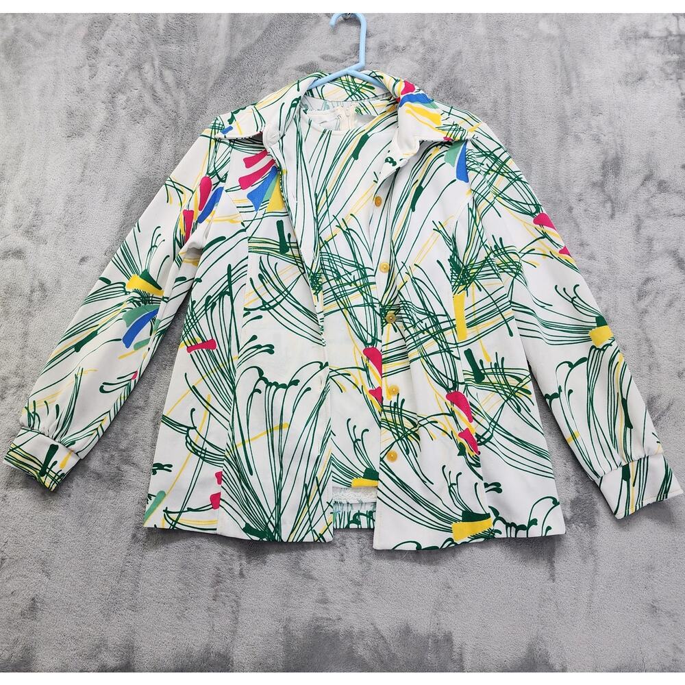 Vintage 70s Floral Polyesterโ Sleeveless Top Button Front Jacket Twinset Size M